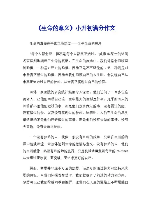 《生命的意义》小升初满分作文