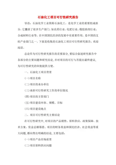 石油化工项目可行性研究报告