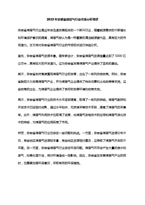 2023年安徽省煤层气行业市场分析现状