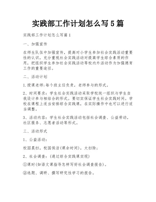 实践部工作计划怎么写5篇