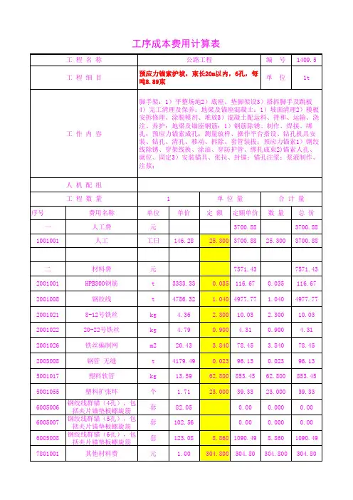 1409.50预应力锚索护坡,束长20m以内,6孔,每吨8.8