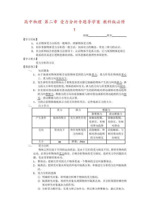 高中物理 第二章 受力分析专题导学案 教科版必修1