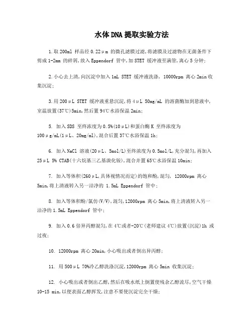 水体DNA提取实验方法