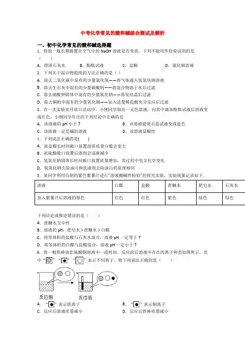 中考化学常见的酸和碱综合测试及解析