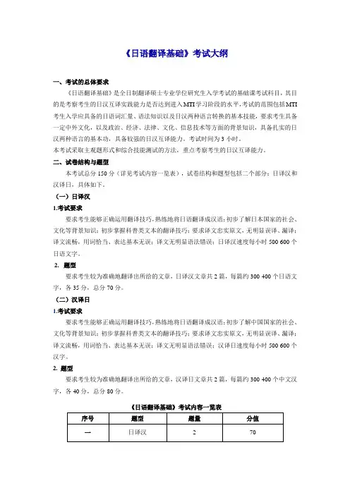 《日语翻译基础》考试大纲