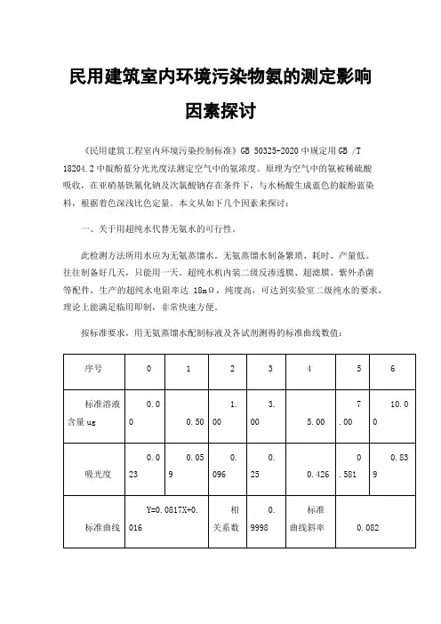民用建筑室内环境污染物氨的测定影响因素探讨