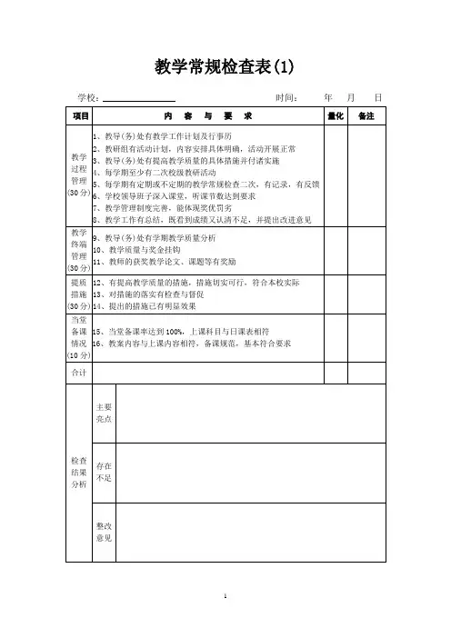 中小学常规教学检查表