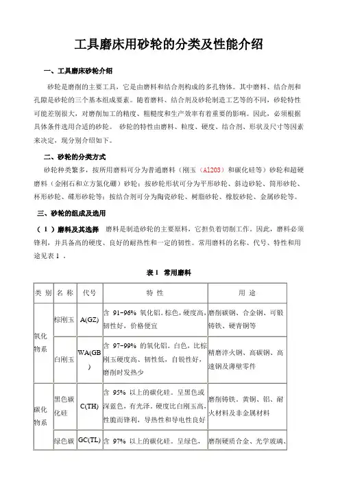 (完整版)工具磨床用砂轮的分类及性能介绍