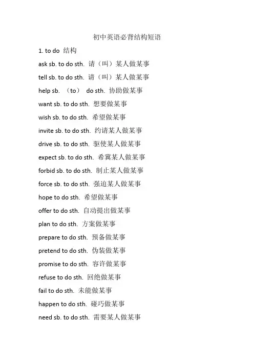 初中英语必背结构短语
