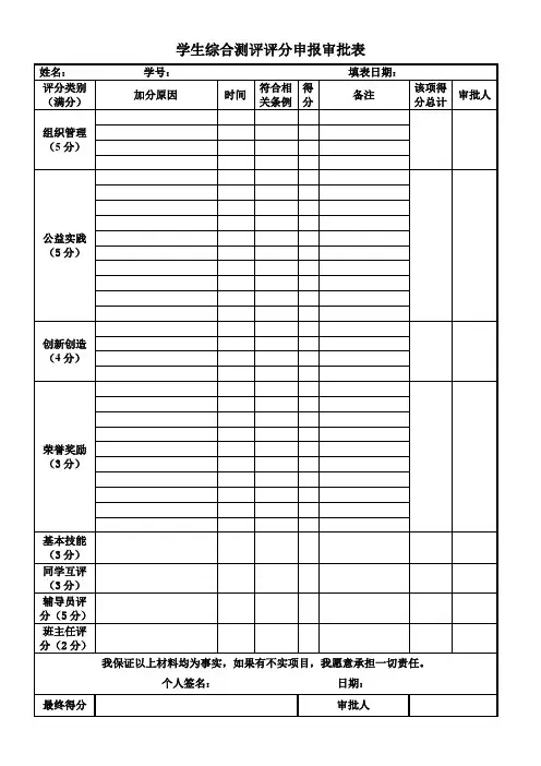 学生综合素质量化表
