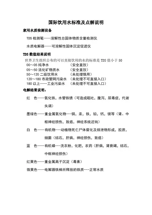 国际饮用水标准及电解说明
