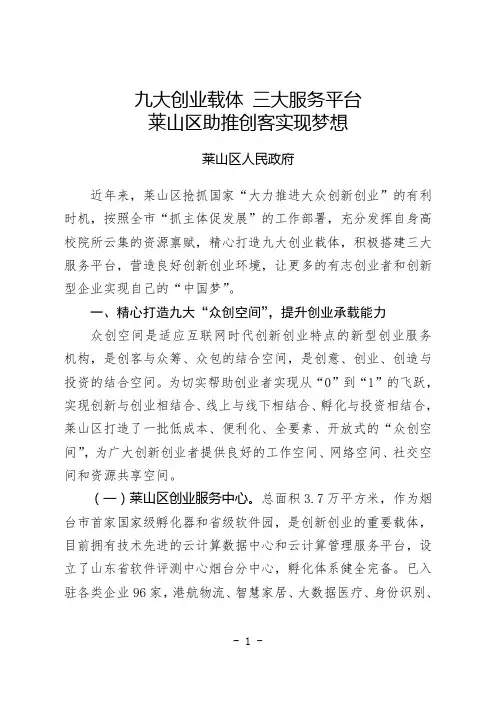 九大创业载体三大服务平台