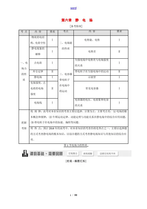 高考物理第一轮复习 第六章 静电场(备考指南)-人教版高三全册物理试题