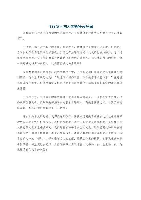 飞行员王伟为国牺牲读后感