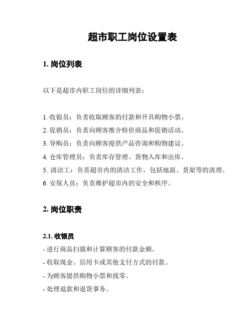超市职工岗位设置表