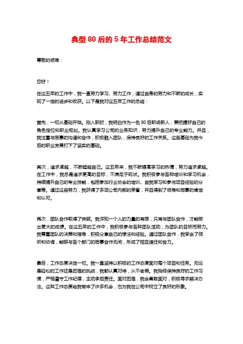 典型80后的5年工作总结范文