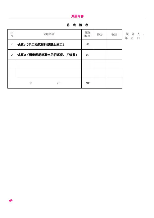 中级混凝土工实操试卷