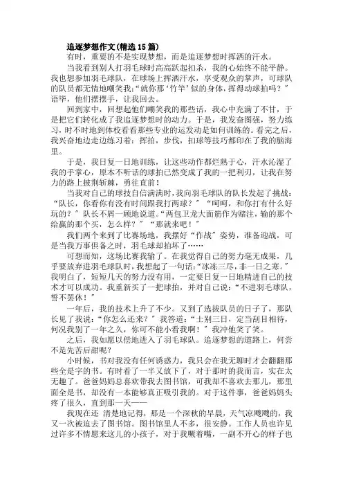追逐梦想作文(精选15篇)范文精选