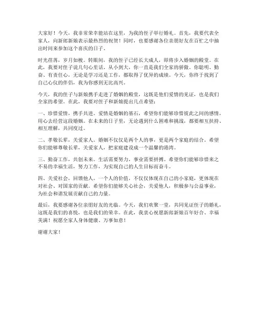 侄子结婚叔叔的发言稿范文