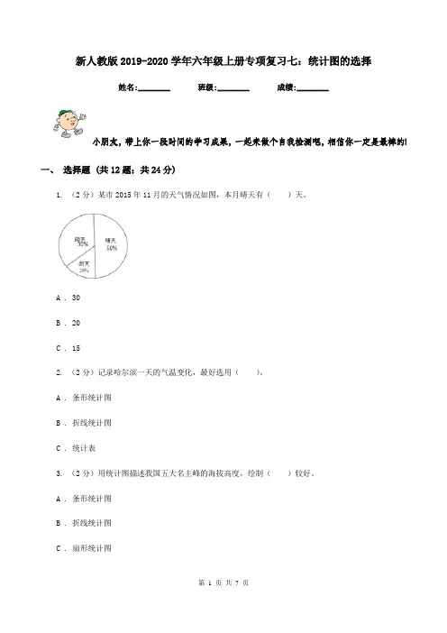 新人教版2019-2020学年六年级上册专项复习七：统计图的选择