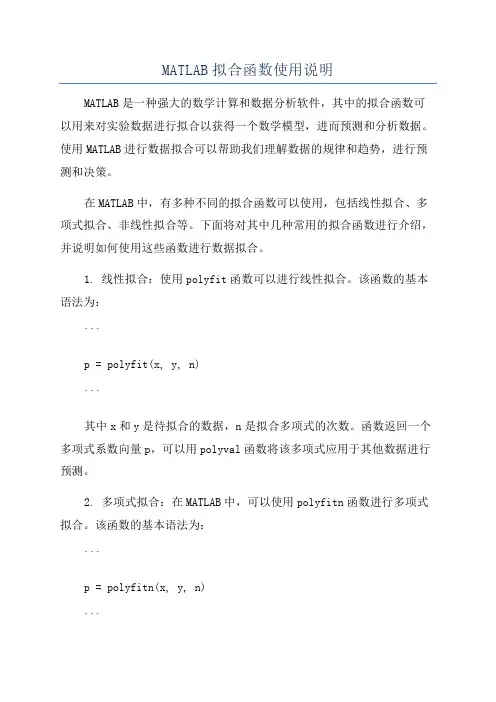 MATLAB拟合函数使用说明
