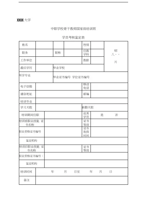 国培骨干教师考核表