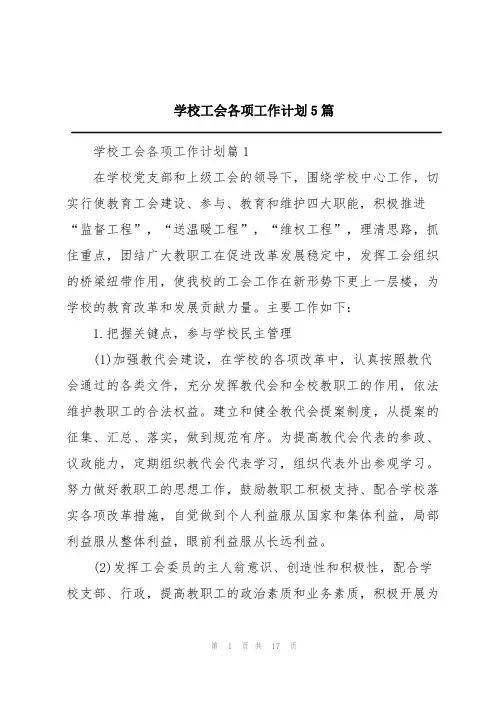 学校工会各项工作计划5篇