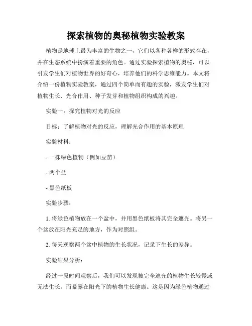 探索植物的奥秘植物实验教案