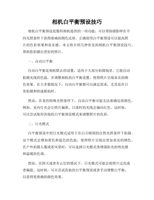 相机白平衡预设技巧