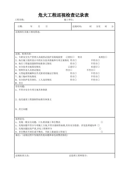 危大工程巡视检查记录表【范本模板】