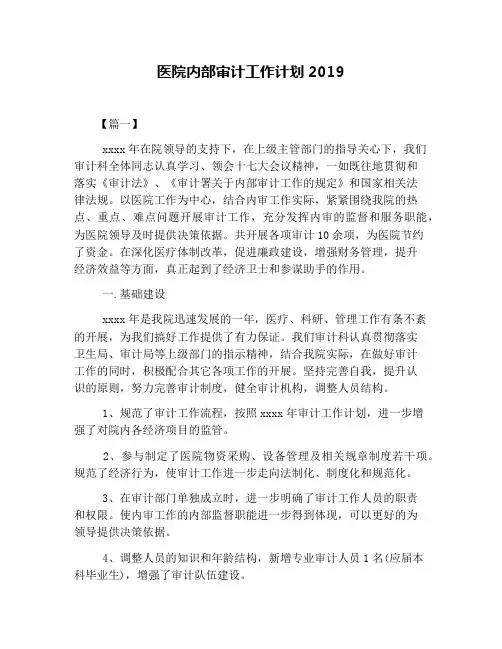 医院内部审计工作计划2019