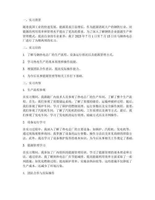 马钢热电总厂实习报告