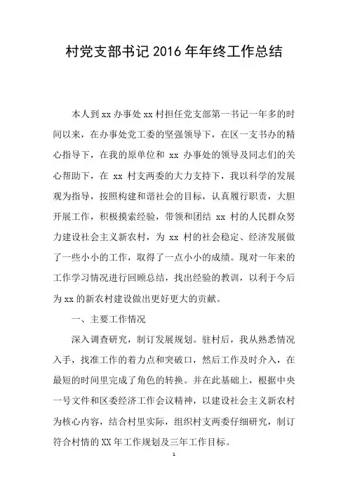 村党支部书记2016年年终工作总结