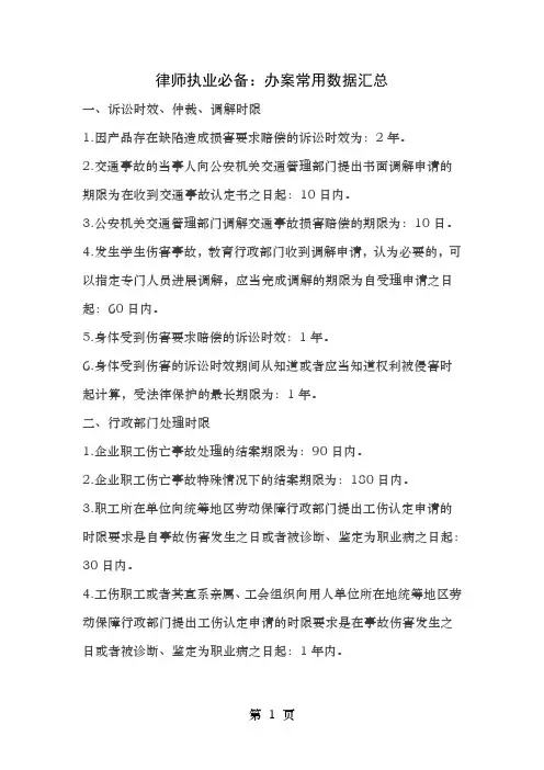 律师执业必备办案常用数据汇总