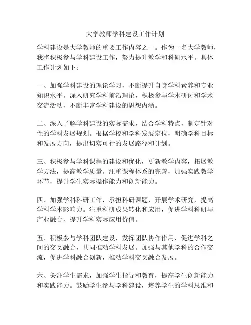 大学教师学科建设工作计划