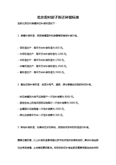 北京农村房子拆迁补偿标准