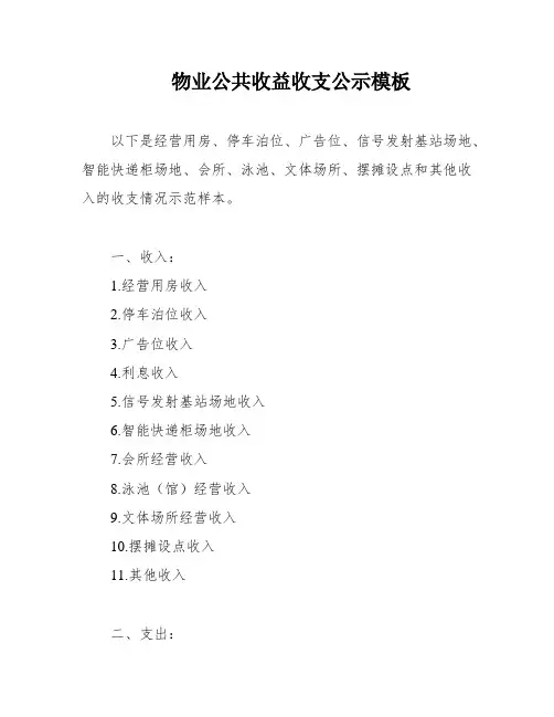 物业公共收益收支公示模板