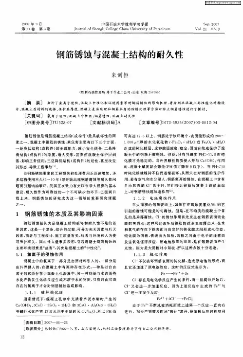 钢筋锈蚀与混凝土结构的耐久性