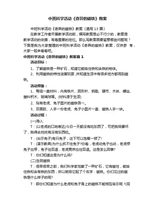 中班科学活动《奇妙的磁铁》教案(13篇)