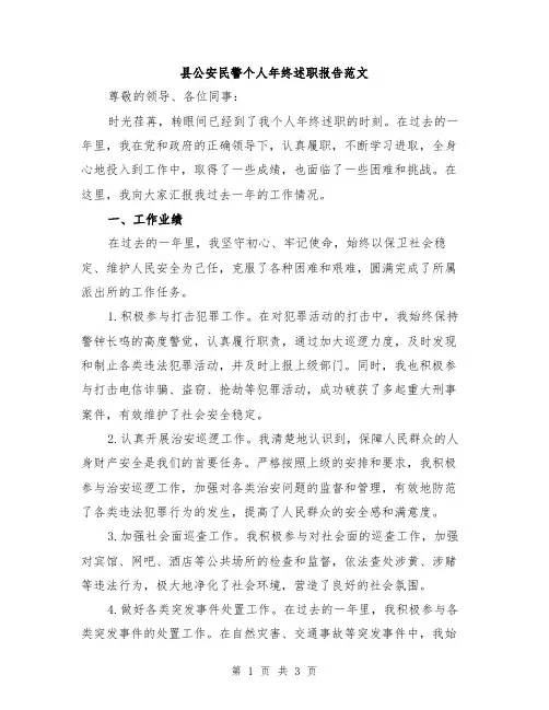 县公安民警个人年终述职报告范文