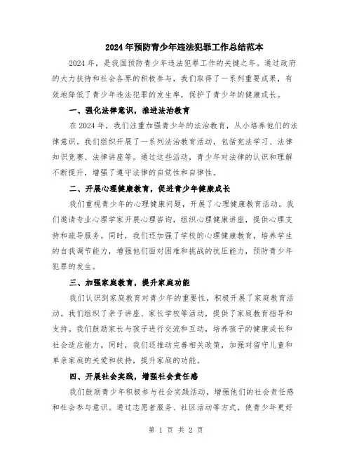 2024年预防青少年违法犯罪工作总结范本