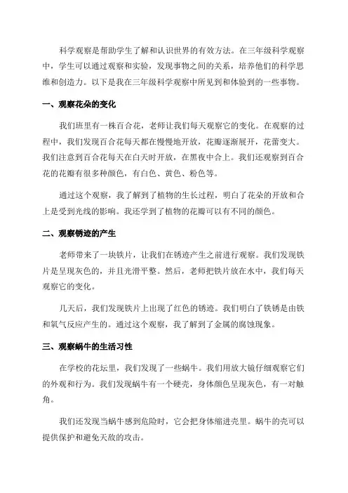 三年级科学观察范文