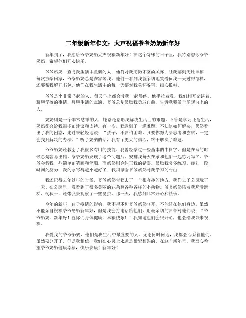 二年级新年作文：大声祝福爷爷奶奶新年好