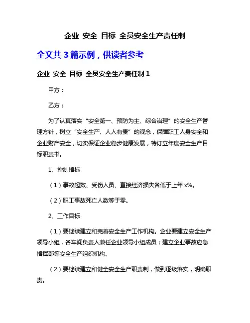企业 安全 目标 全员安全生产责任制