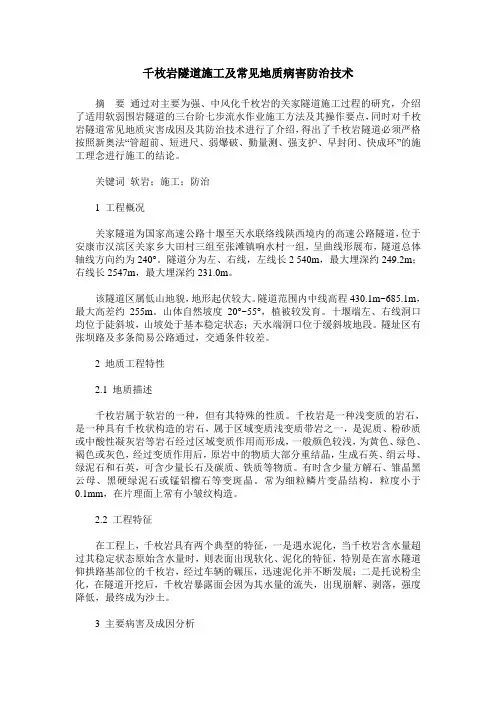 千枚岩隧道施工及常见地质病害防治技术