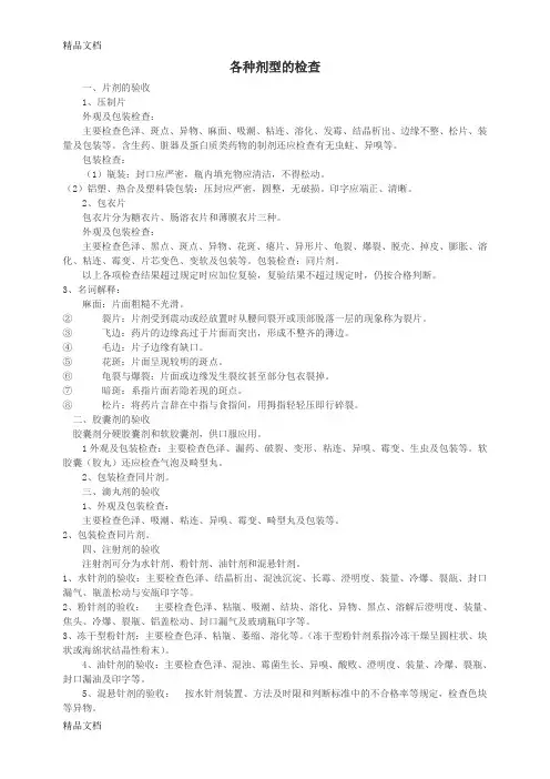 (整理)各种药品剂型的质量检查.