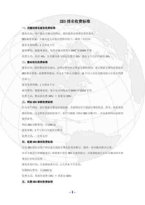 seo关键词排名收费标准