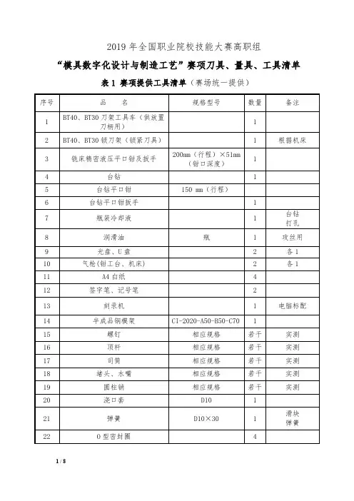2019年高职组模具赛项刀具工具清单4-27-x