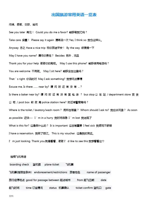 出国旅游常用英语