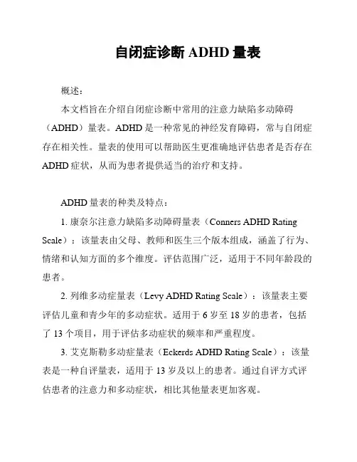 自闭症诊断ADHD量表